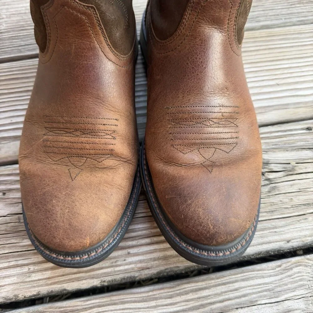 Ariat Groundbreaker Mens Pull On Work Boots Leather Distres Brown Size 10EE Wide